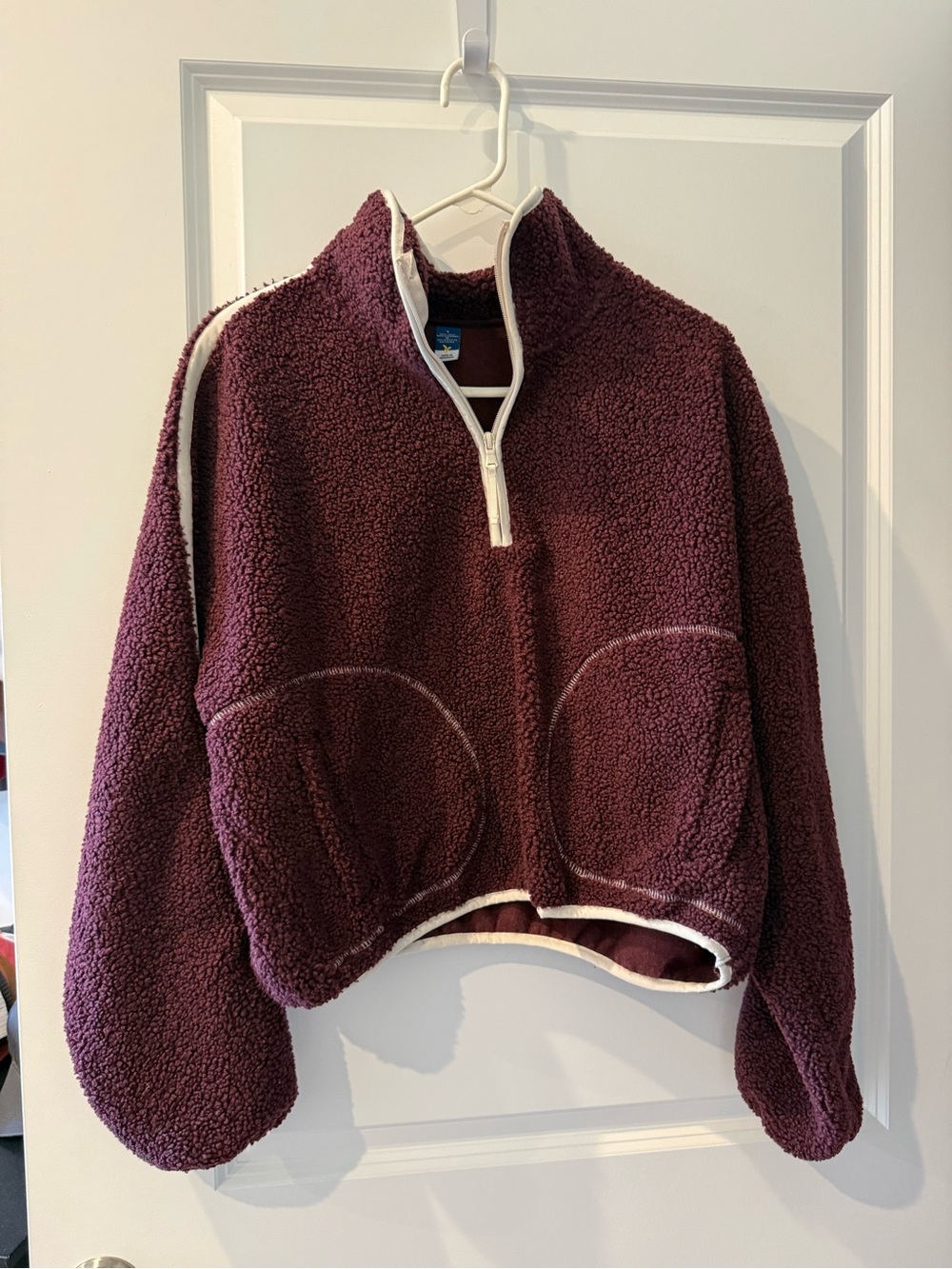 Burgundy fleece quarter zip sweatshirt 
old navy